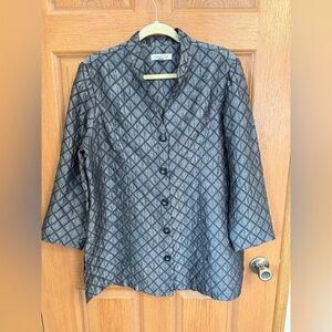 Coldwater Creek blazer womens large grey lightweight dress jacket 3/4 sleeve